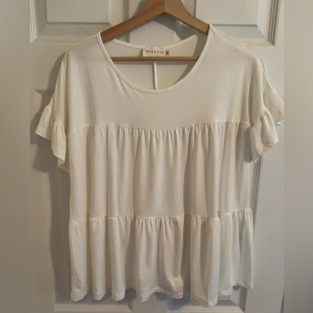 Cream Flutter Sleeve Tiered Blouse